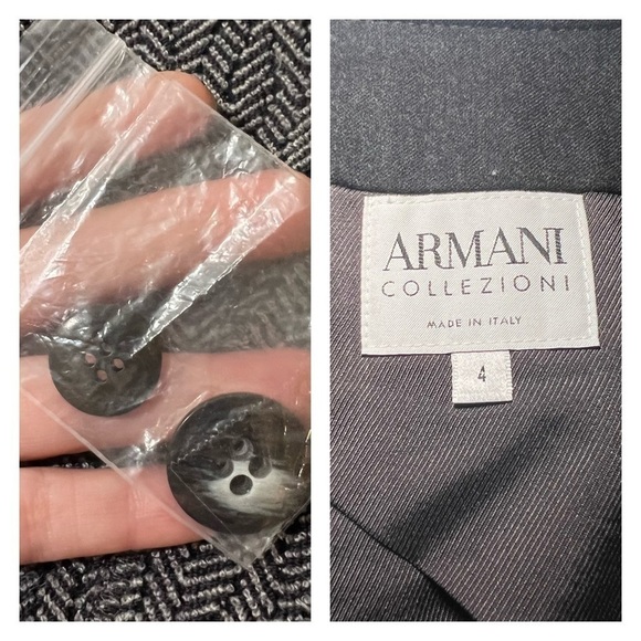 ARMANI COLLEZIONI Wool Herringbone Blazer Jacket Asymmetrical Buttons Size 4 - Picture 10 of 16